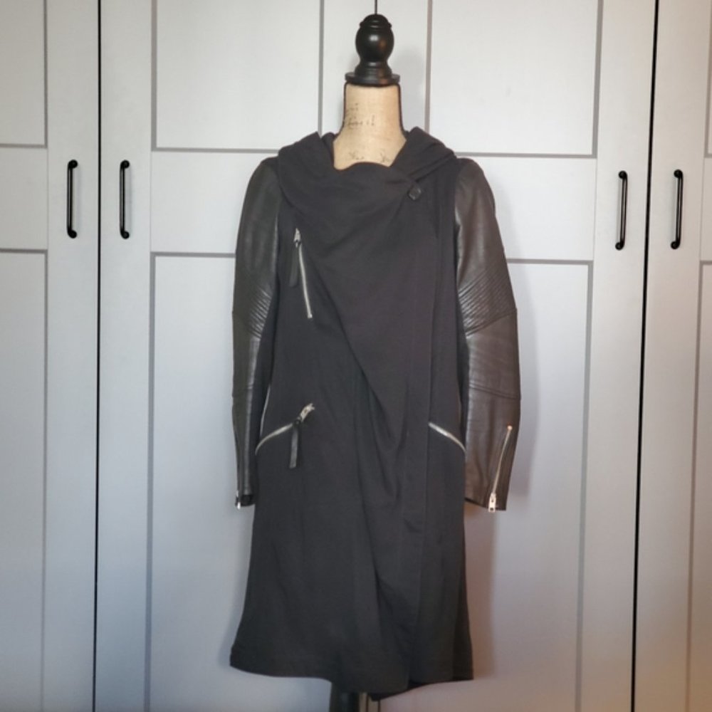 AllSaints Gion Parka Leather Sleeve Jacket size SMALL